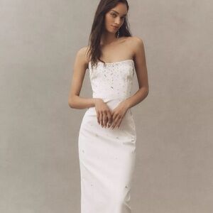 Anthropologie BHLDN womens strapless maxi white bridal dress